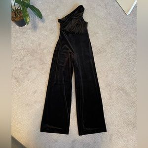 Express One Shoulder Velvet Jumpsuit